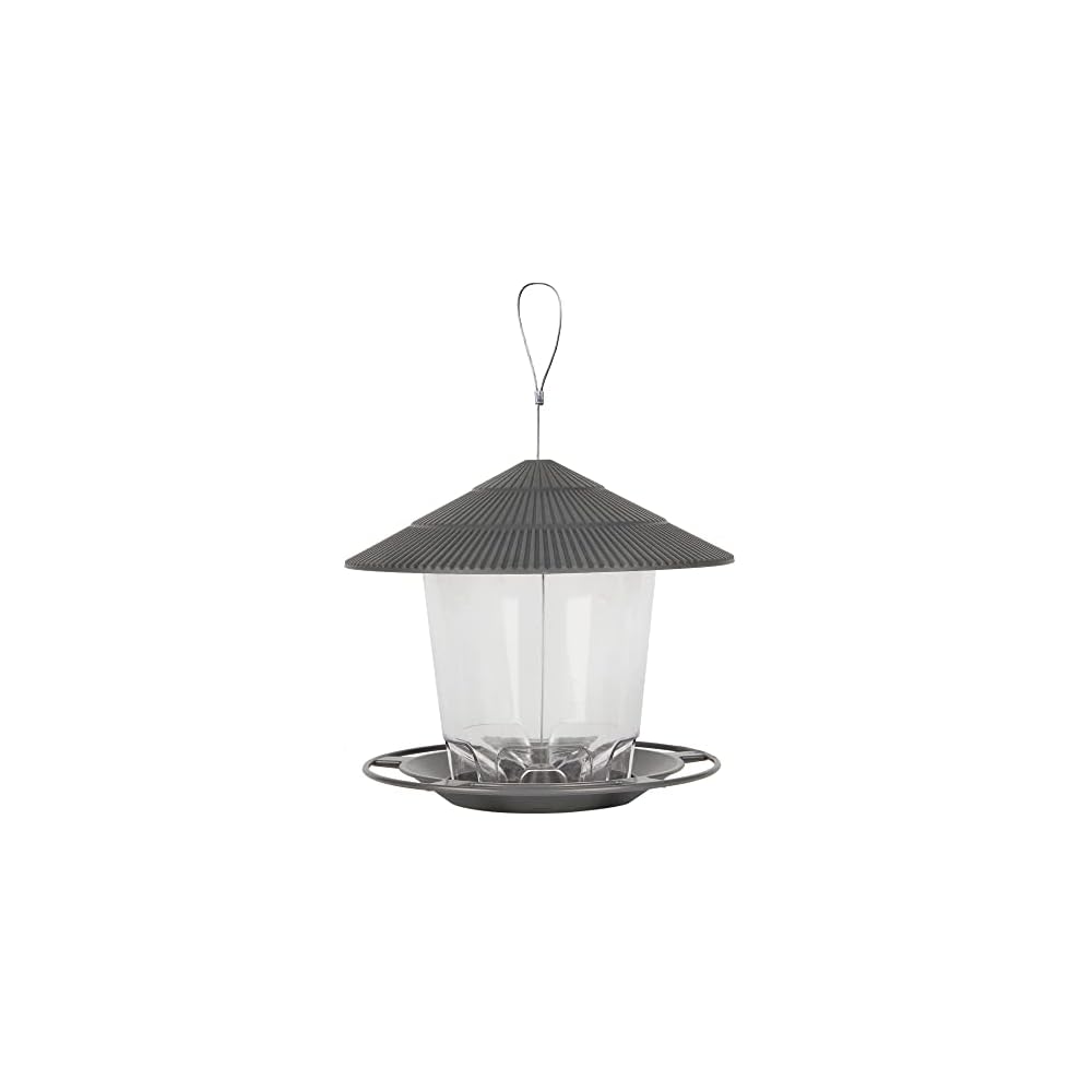 FORUP Panorama Bird Feeder, Hanging Wild Bird Feeder with Round Shaped Roof, Gazebo Bird Feeder for Outside Garden Yard Decoration, Grey