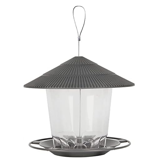 FORUP Panorama Bird Feeder, Hanging Wild Bird Feeder with Round Shaped Roof, Gazebo Bird Feeder for Outside Garden Yard Decoration, Grey