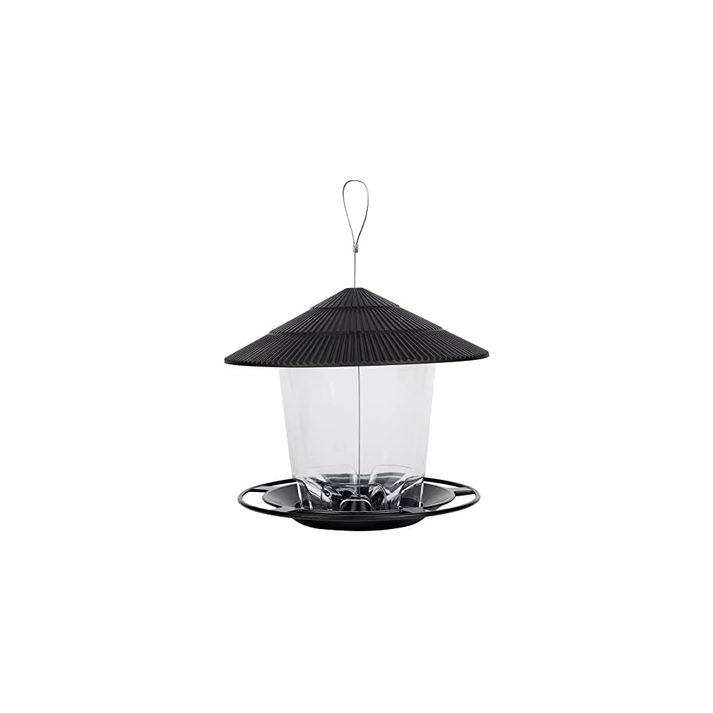 FORUP Panorama Bird Feeder, Hanging Wild Bird Feeder with Round Shaped Roof, Gazebo Bird Feeder for Outside Garden Yard Decoration, Black