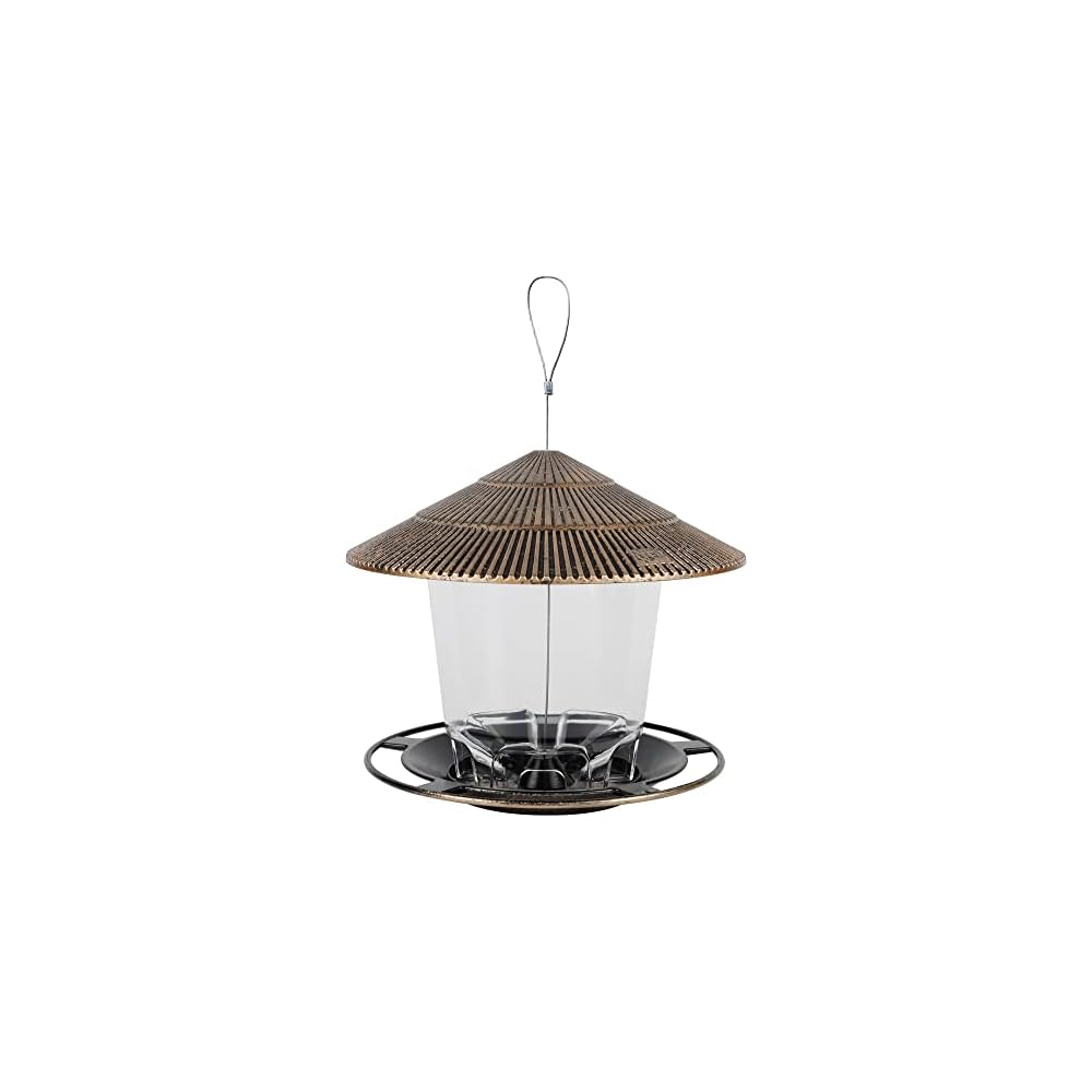FORUP Panorama Bird Feeder, Hanging Wild Bird Feeder with Round Shaped Roof, Gazebo Bird Feeder for Outside Garden Yard Decoration, Bronze