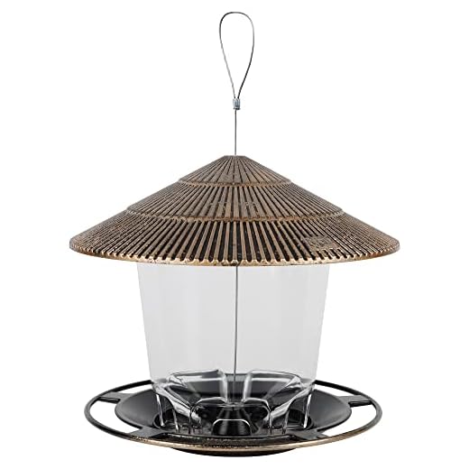 FORUP Panorama Bird Feeder, Hanging Wild Bird Feeder with Round Shaped Roof, Gazebo Bird Feeder for Outside Garden Yard Decoration, Bronze