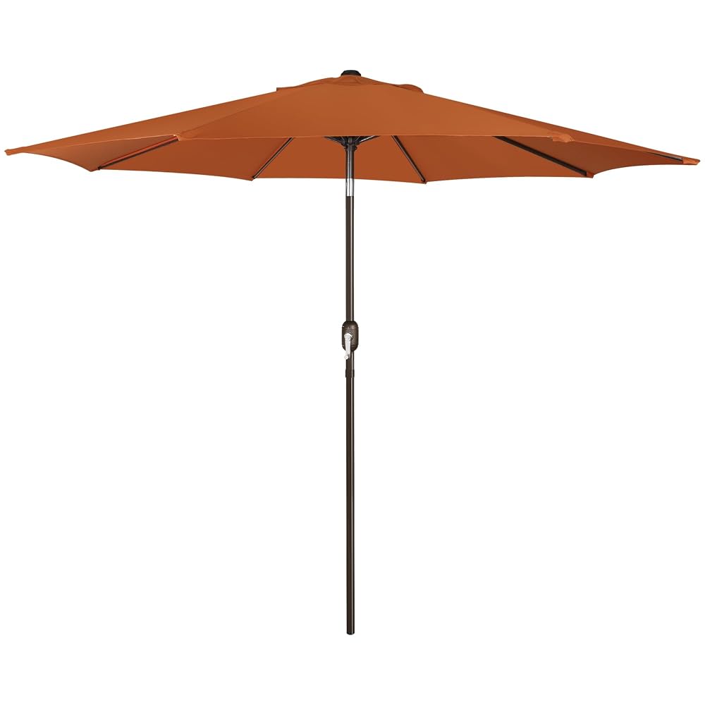 Blissun 9FT Patio Umbrella, Outdoor Table Umbrella, Yard Umbrella, Market Umbrella with 8 Sturdy Ribs, Push Button Tilt and Crank, Rust