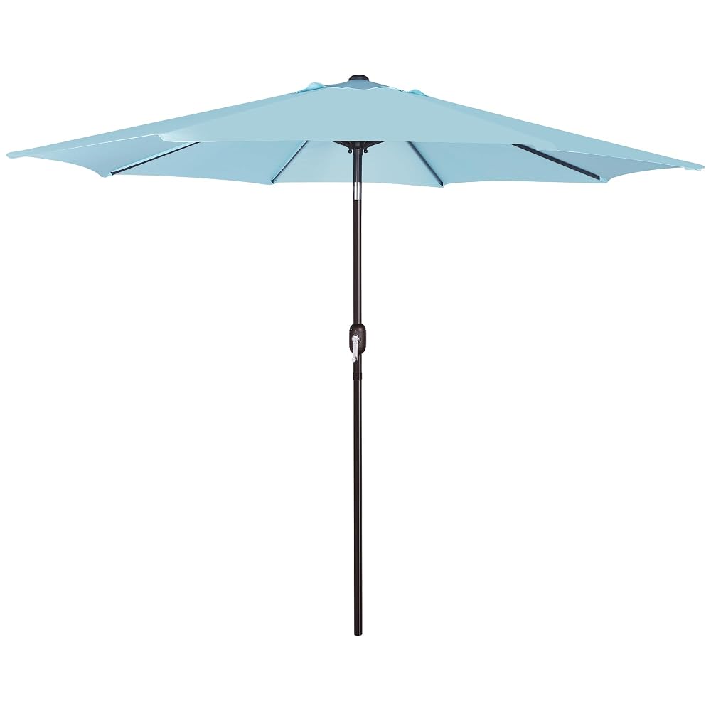 Blissun 9FT Patio Umbrella, Outdoor Table Umbrella, Yard Umbrella, Market Umbrella with 8 Sturdy Ribs, Push Button Tilt and Crank, Pale Turquoise
