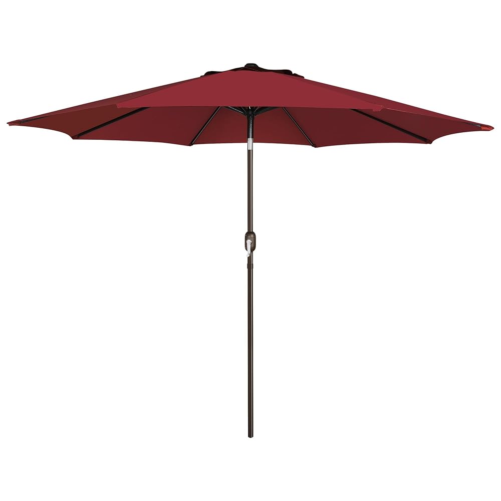 Blissun 9FT Patio Umbrella, Outdoor Table Umbrella, Yard Umbrella, Market Umbrella with 8 Sturdy Ribs, Push Button Tilt and Crank, Burgundy