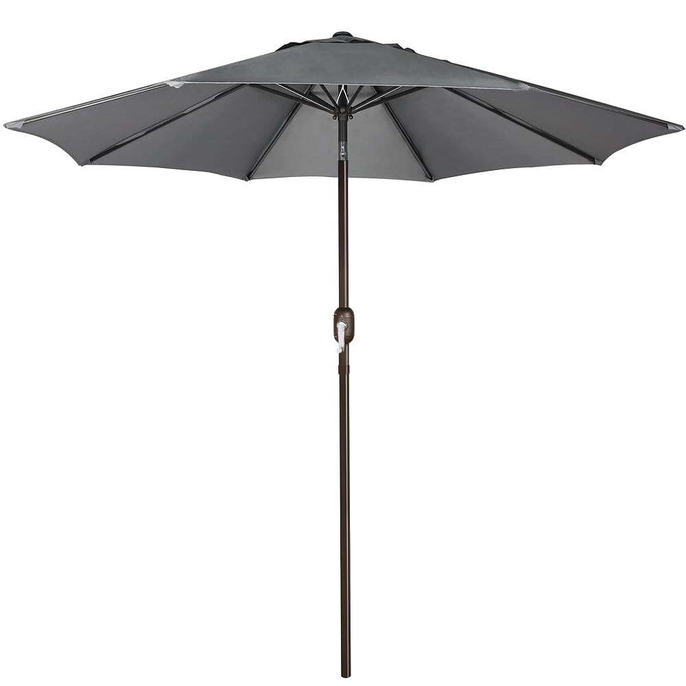 Blissun 9' Outdoor Patio Umbrella, Outdoor Table Umbrella, Yard Umbrella, Market Umbrella with 8 Sturdy Ribs, Push Button Tilt and Crank, Dark Grey