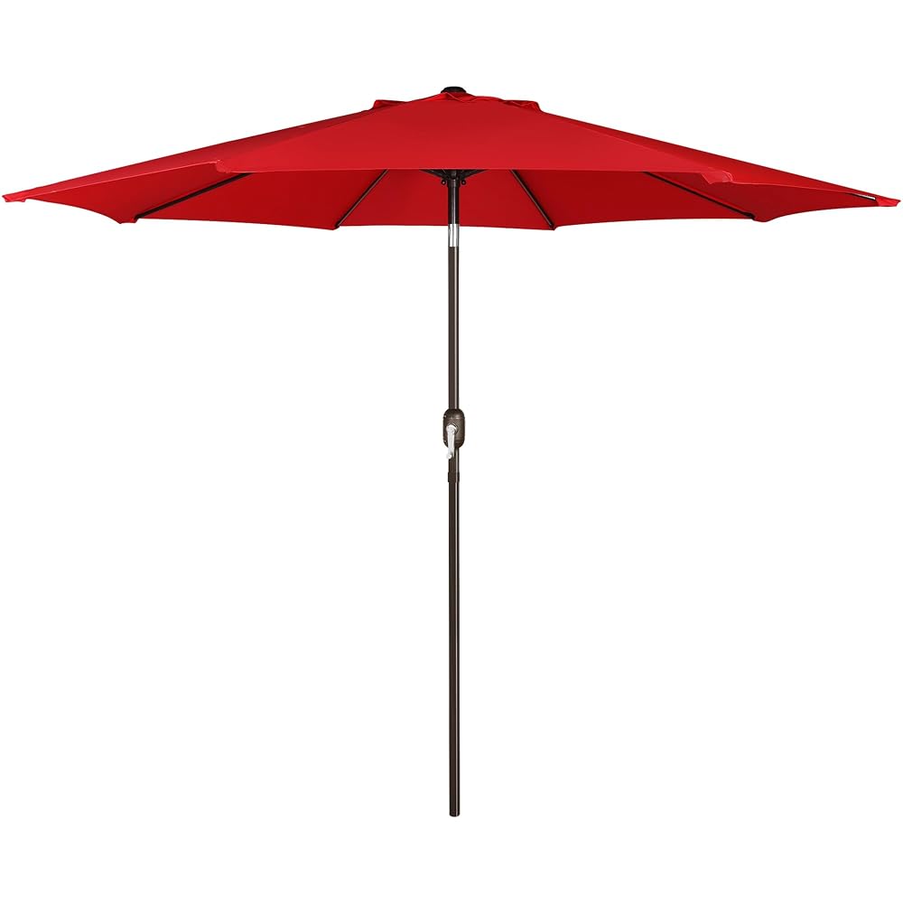 Blissun 9FT Patio Umbrella, Outdoor Table Umbrella, Yard Umbrella, Market Umbrella with 8 Sturdy Ribs, Push Button Tilt and Crank, Bright Red