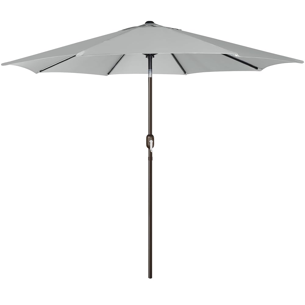 Blissun 9' Outdoor Patio Umbrella, Outdoor Table Umbrella, Yard Umbrella, Market Umbrella with 8 Sturdy Ribs, Push Button Tilt and Crank (Grey)