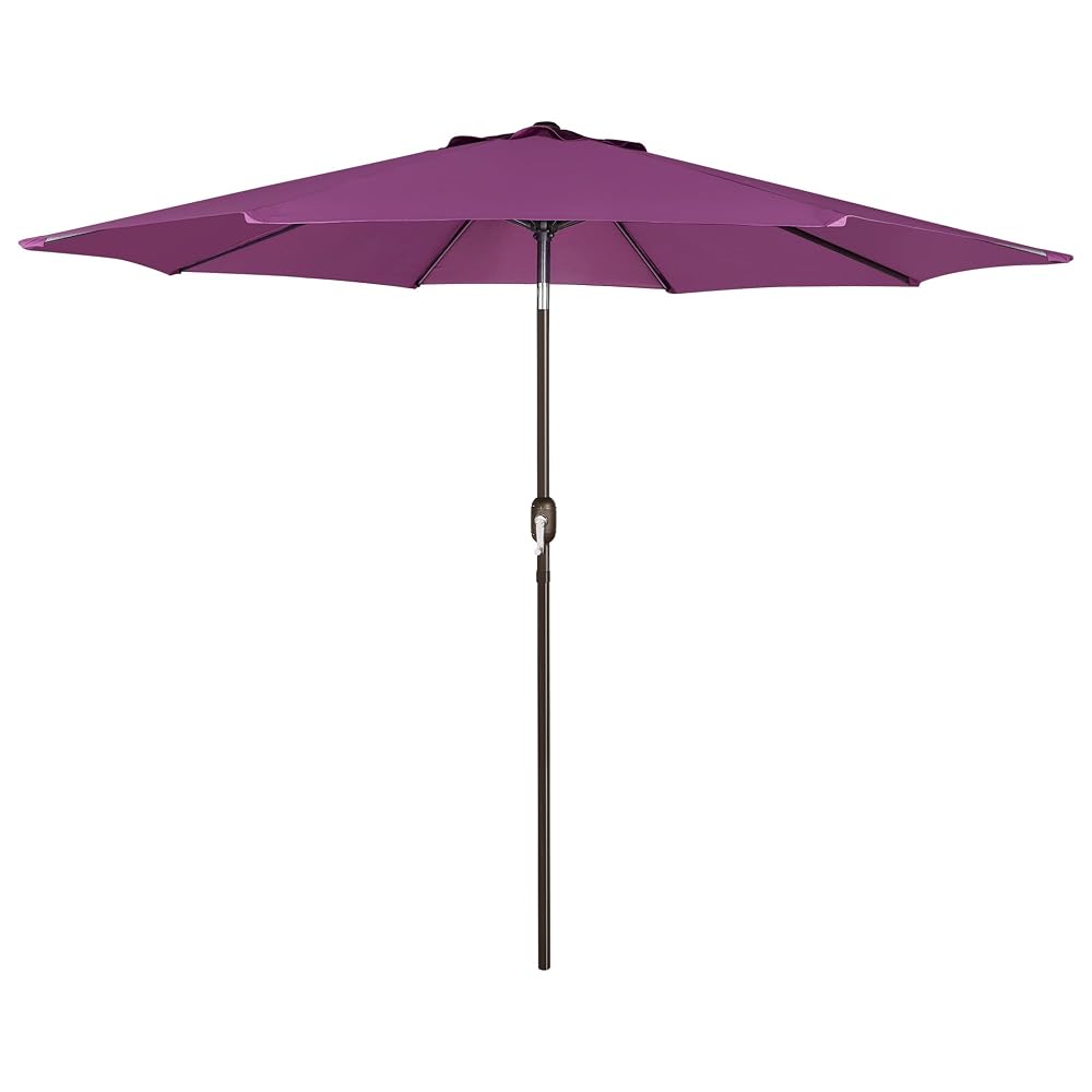 Blissun 9FT Patio Umbrella, Outdoor Table Umbrella, Yard Umbrella, Market Umbrella with 8 Sturdy Ribs, Push Button Tilt and Crank, Purple