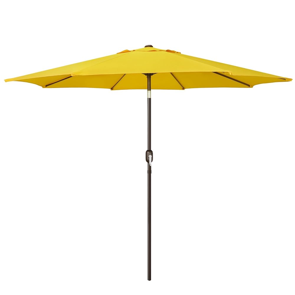 Blissun 9' Outdoor Patio Umbrella, Outdoor Table Umbrella, Yard Umbrella, Market Umbrella with 8 Sturdy Ribs, Push Button Tilt and Crank (Yellow)