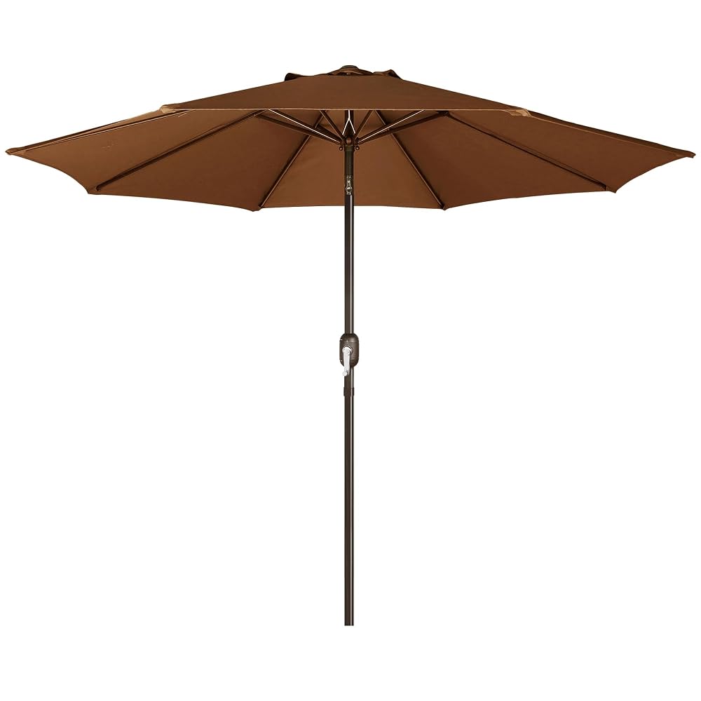 Blissun 9' Outdoor Patio Umbrella, Outdoor Table Umbrella, Yard Umbrella, Market Umbrella with 8 Sturdy Ribs, Push Button Tilt and Crank, Brown