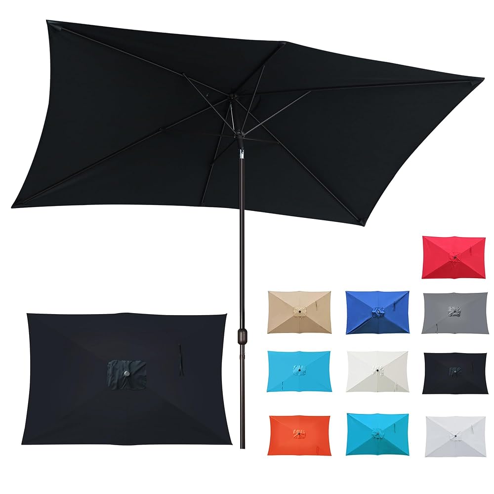Blissun Square Patio Umbrella with 28 LED Lights, Solar Umbrella Table Market Umbrella with Tilt and Crank Outdoor Umbrella for Garden, Deck, Backyard, Pool and Beach, Dark Grey
