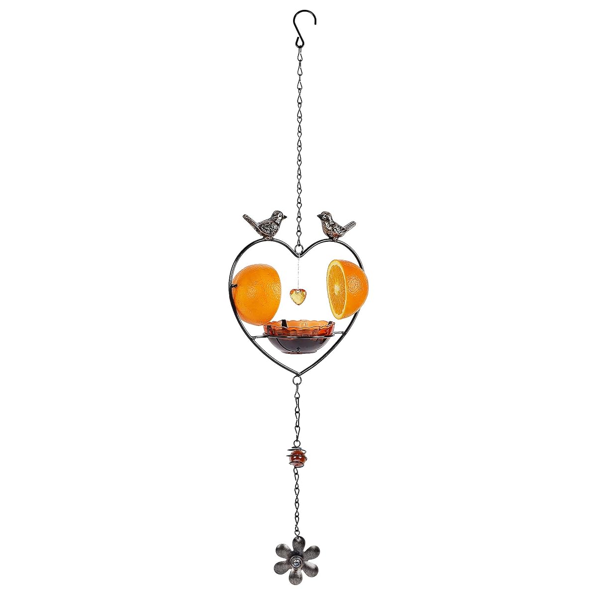 FORUP Oriole Bird Feeder for Outdoors Jelly and Oranges, Orange Fruit Oriole Jelly Bird Feeder, Outdoor Garden Metal Hanging Drinking Grape Jelly Container Hummingbird Feeder, Heart Shape - imagem de detalhe 3
