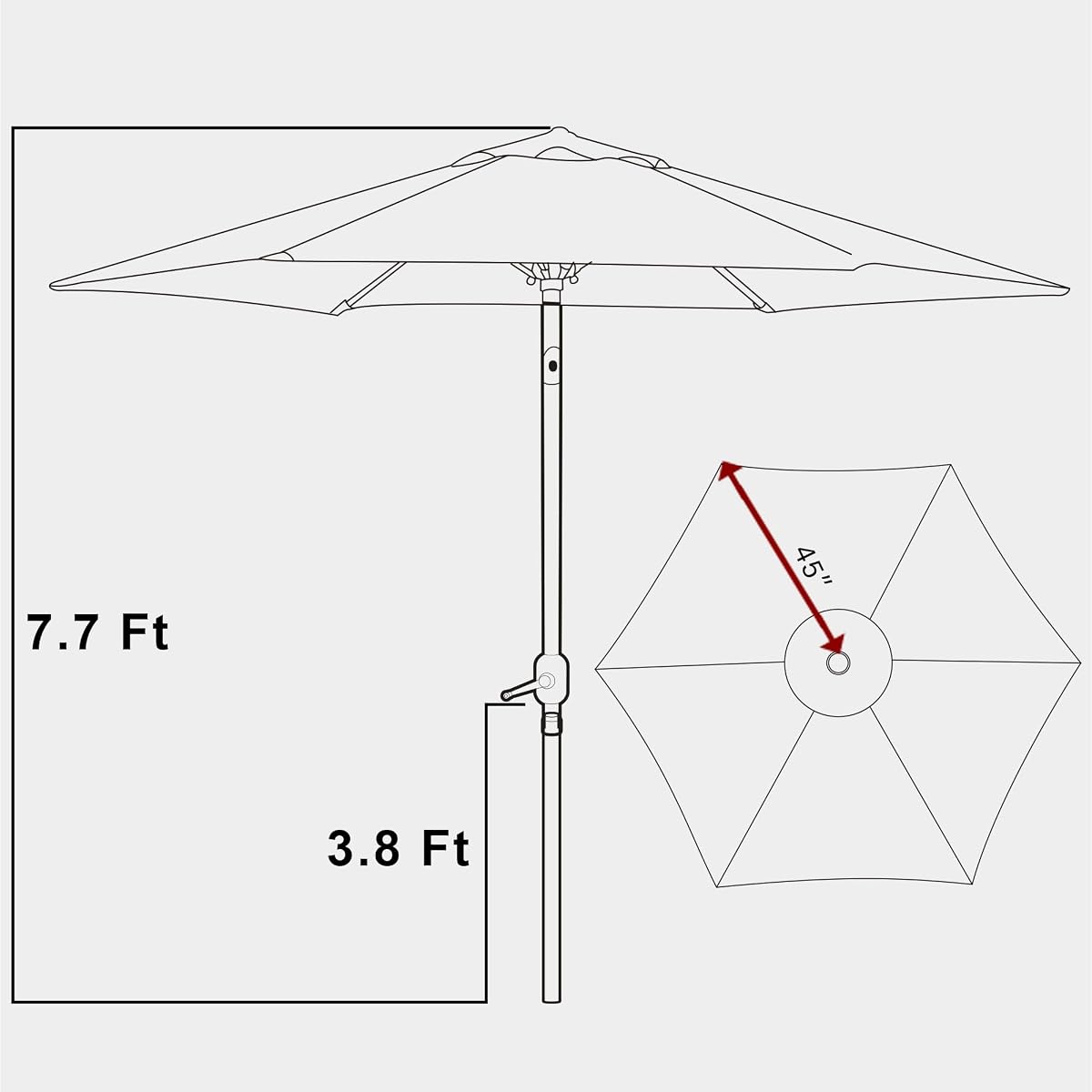 Blissun 7.5 ft Solar Umbrella, 18 LED Lighted Patio Umbrella, Table Market Umbrella, Red - detail image 3
