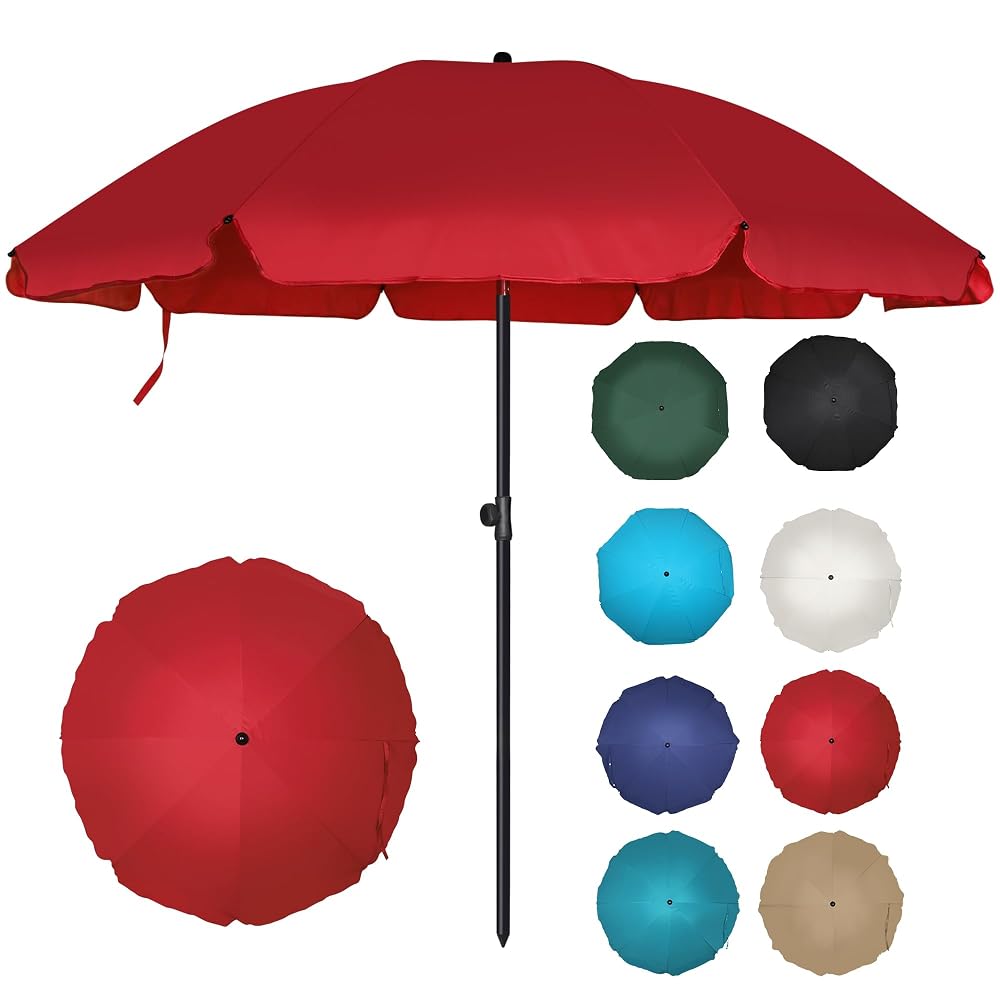 Blissun 6.5ft Patio Umbrella with Push Button Tilt & Height Adjustable, UV50+ Sun Protection with Sturdy Fiberglass Ribs & Iron Pole, Market Umbrella for Outdoor Table Garden Backyard Beach, Red