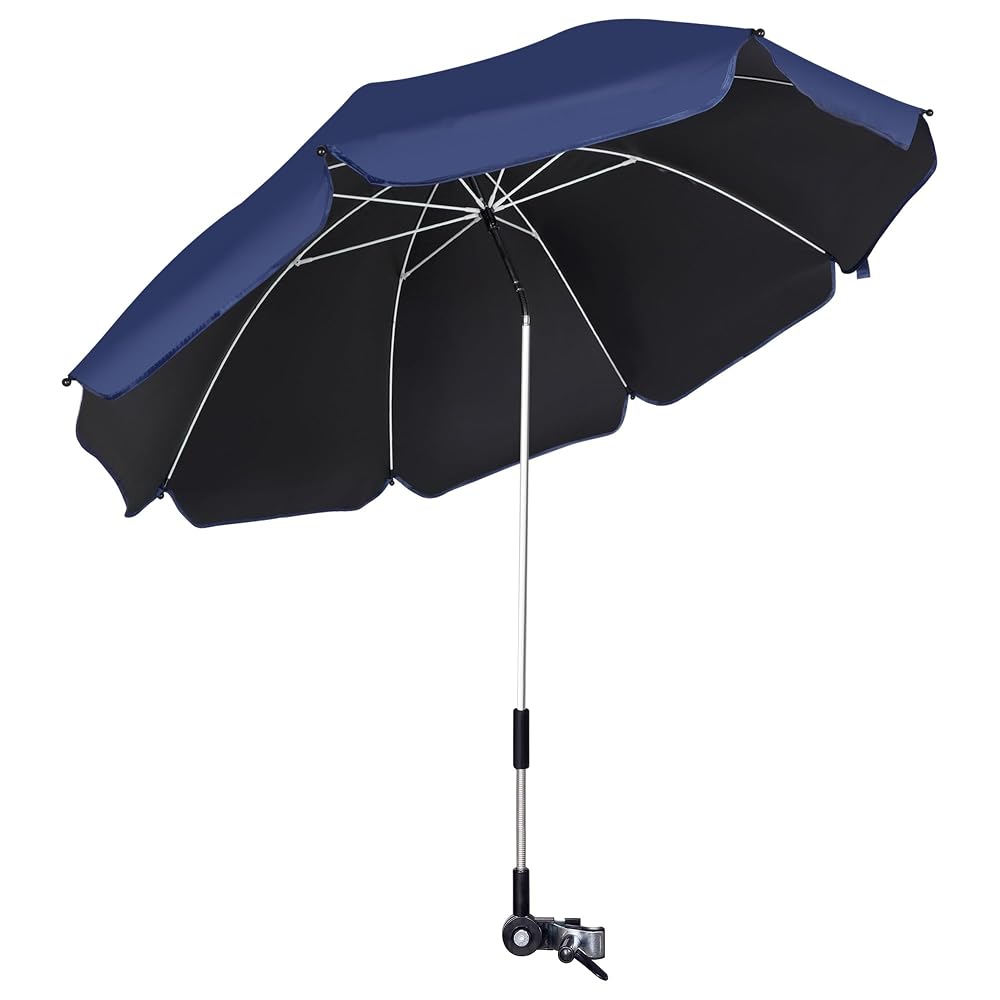Blissun Chair Umbrella with Clamp, Adjustable Umbrellas for Chair, UPF50+ Sun Shade Umbrella for Beach Chair, Wheelchair, Camping Chair, Patio Chair, Golf Carts, 1 Pack, Navy Blue