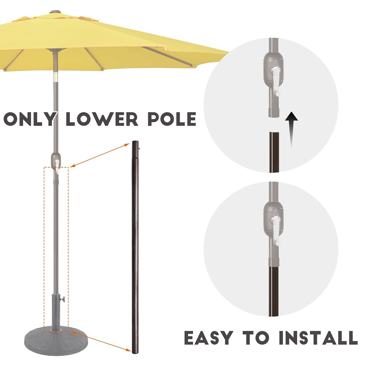 Blissun 43" Umbrella Replacement Lower Pole, Patio Umbrella Bottom Pole with Bullet Buckle, Only Compatible Umbrellas - detail image 5