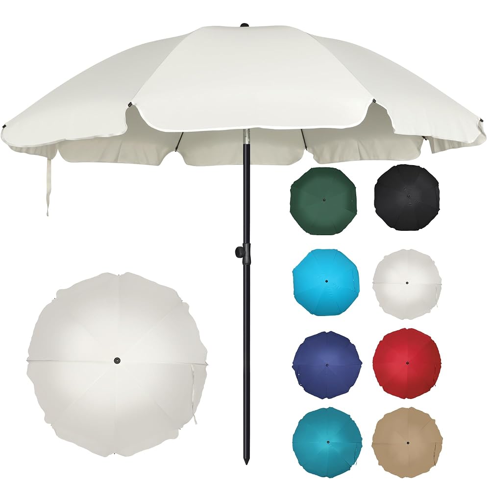 Blissun 6.5ft Patio Umbrella with Push Button Tilt & Height Adjustable, UV50+ Sun Protection with Sturdy Fiberglass Ribs & Iron Pole, Market Umbrella for Outdoor Table Garden Backyard Beach, Cream White