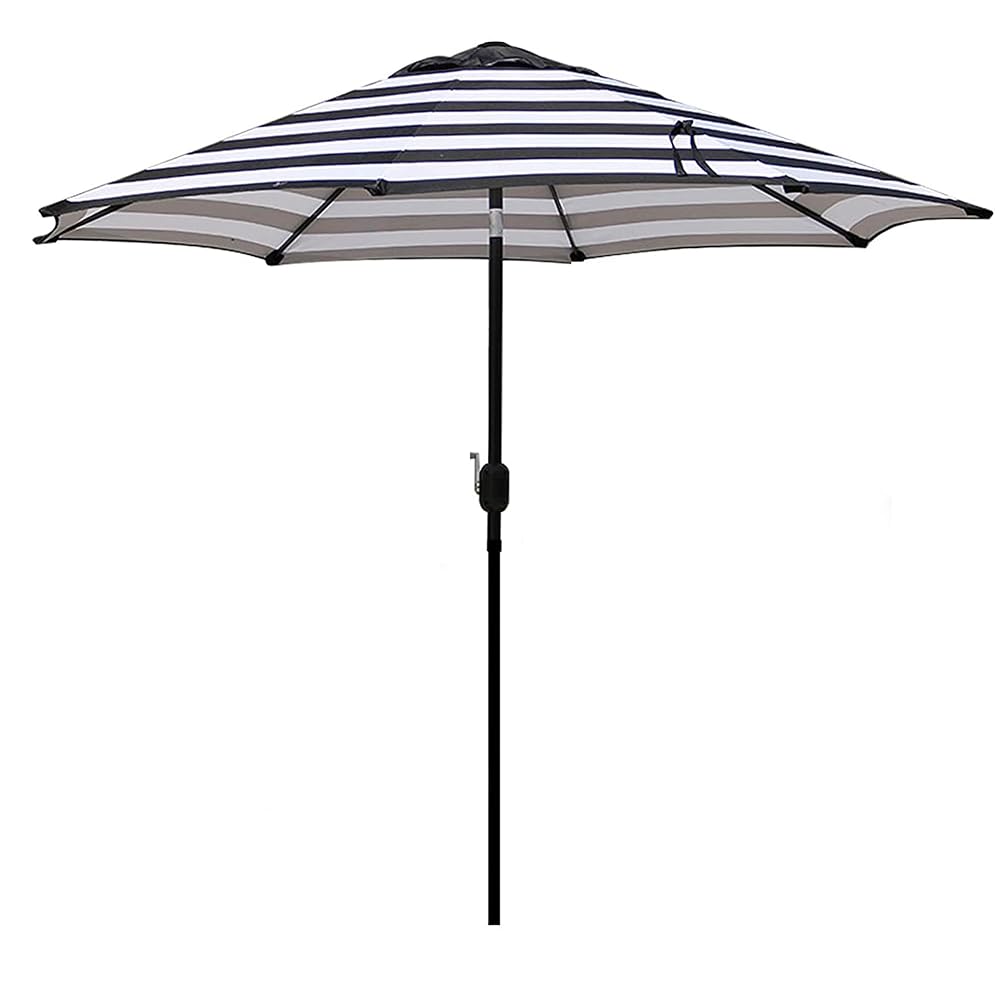 Blissun 9' Outdoor Patio Umbrella, Striped Patio Umbrella, Outdoor Table Umbrella, Market Umbrella with 8 Sturdy Ribs, Push Button Tilt and Crank (Black & White Stripe)
