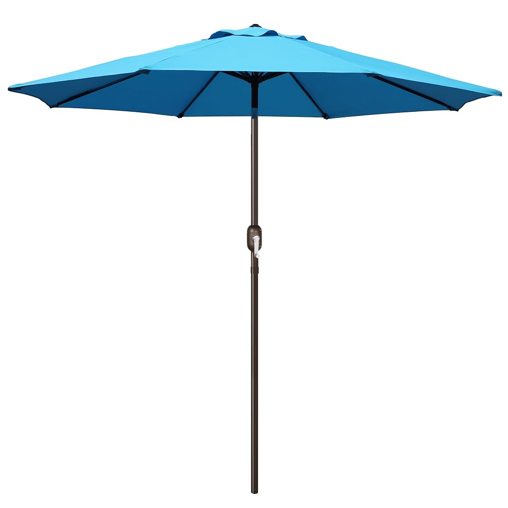 Blissun 9' Outdoor Patio Umbrella, Outdoor Table Umbrella, Yard Umbrella, Market Umbrella with 8 Sturdy Ribs, Push Button Tilt and Crank (Light Blue)