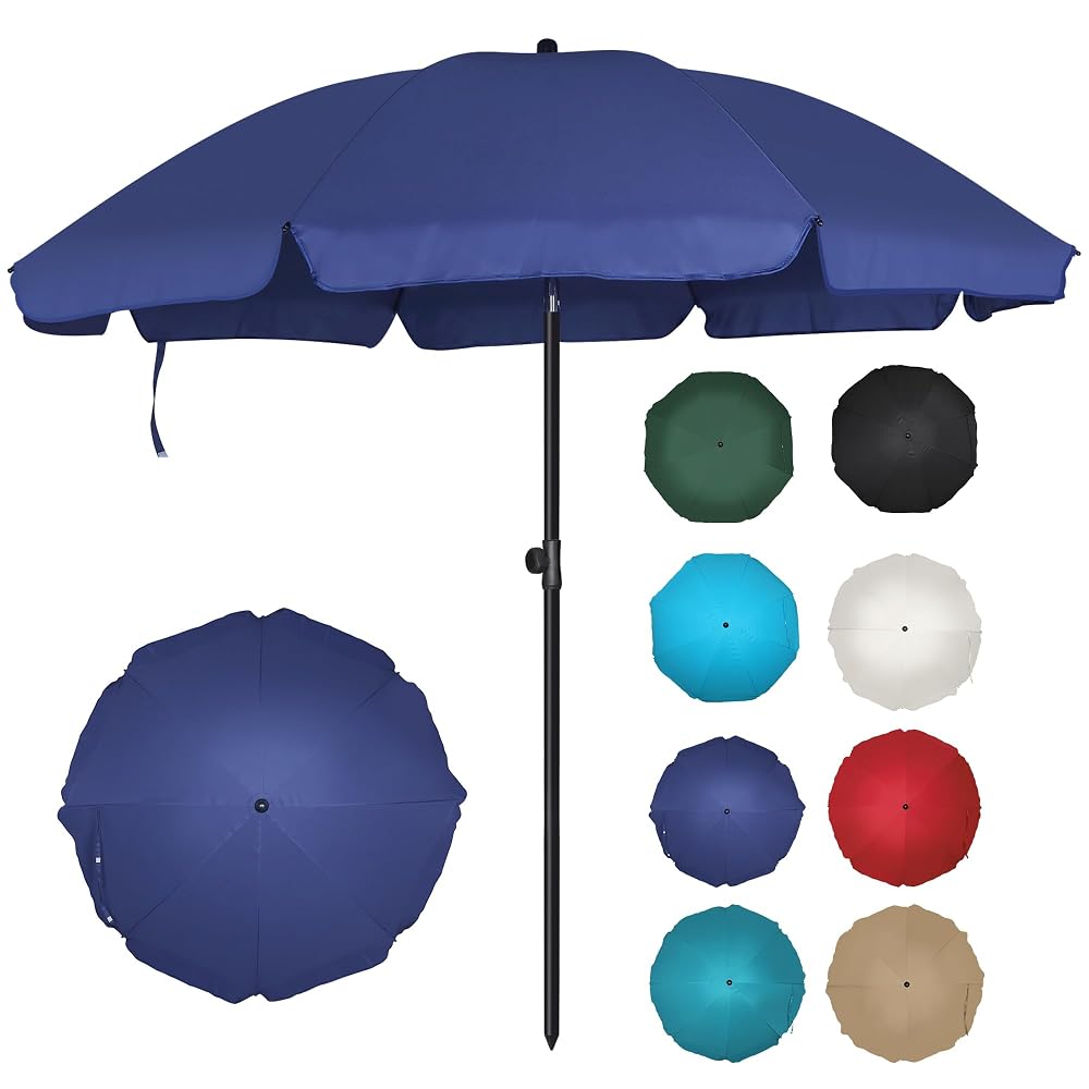 Blissun 6.5ft Patio Umbrella with Push Button Tilt & Height Adjustable, UV50+ Sun Protection with Sturdy Fiberglass Ribs & Iron Pole, Market Umbrella for Outdoor Table Garden Backyard Beach, Navy Blue
