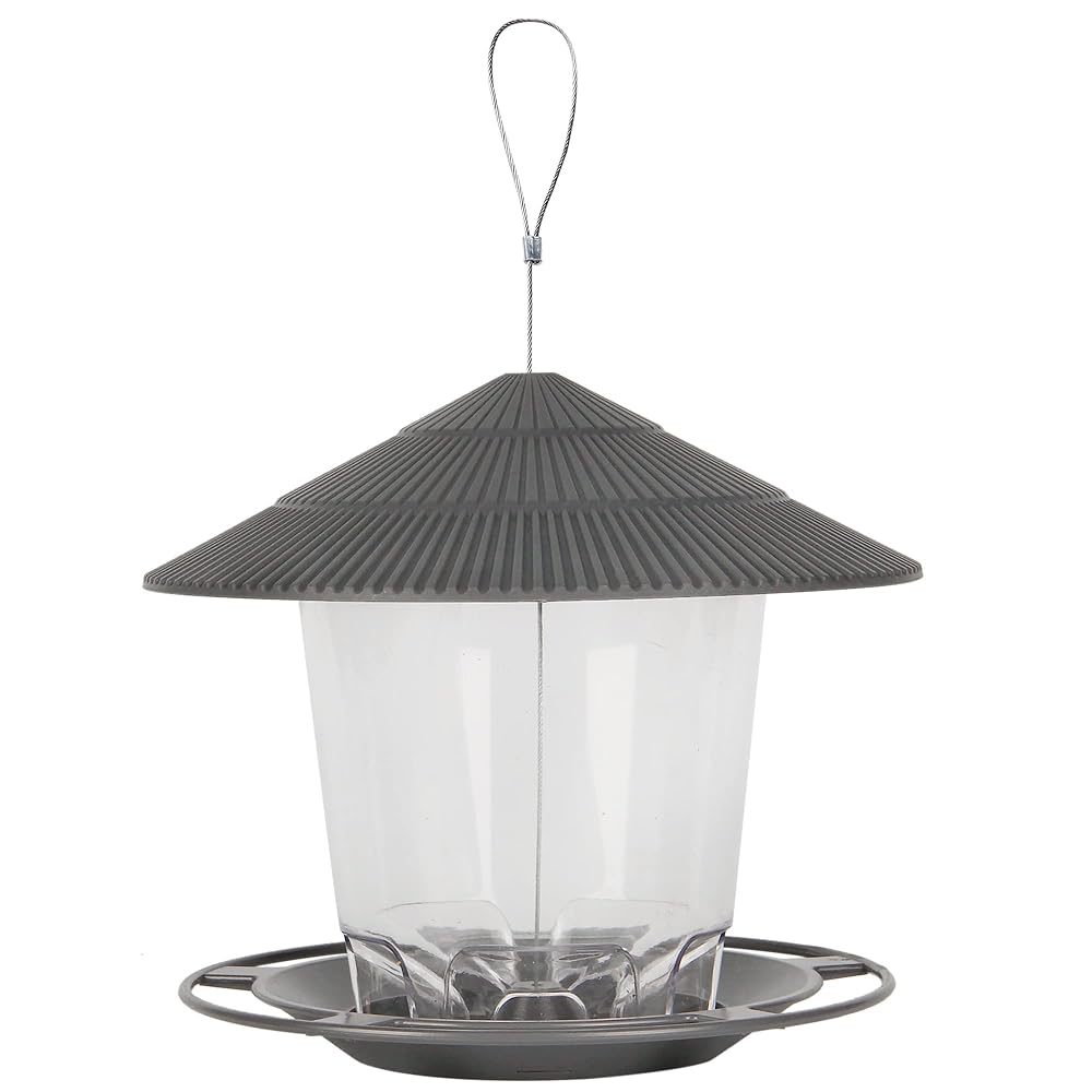 FORUP Panorama Bird Feeder, Hanging Wild Bird Feeder with Round Shaped Roof, Gazebo Bird Feeder for Outside Garden Yard Decoration, Grey
