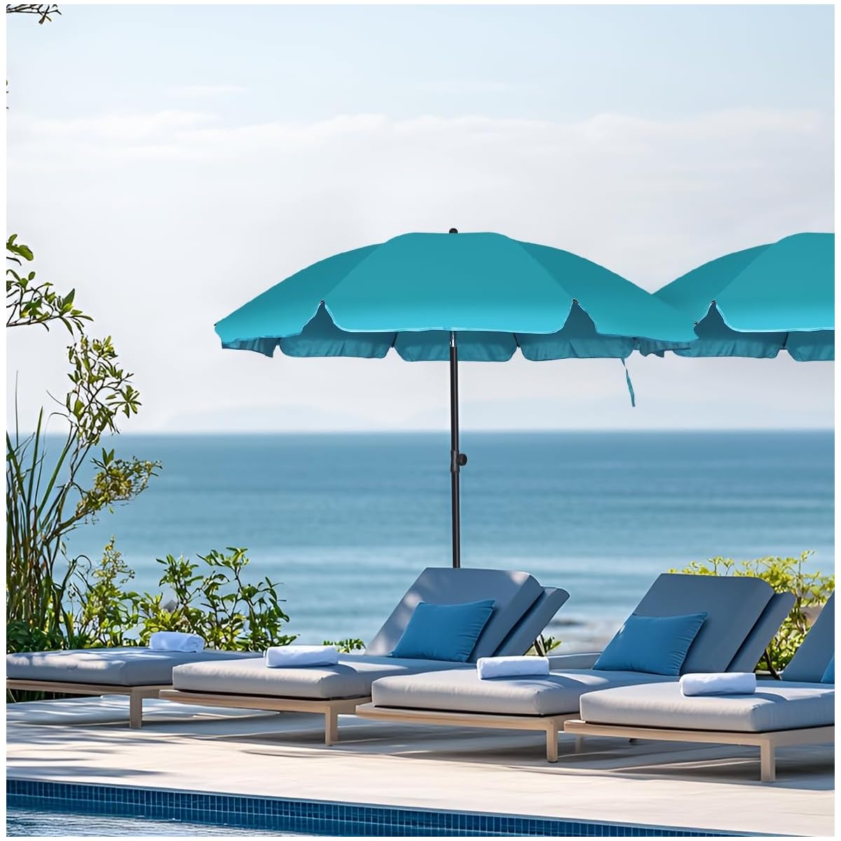 Blissun 6.5ft Patio Umbrella with Push Button Tilt & Height Adjustable, UV50+ Sun Protection with Sturdy Fiberglass Ribs & Iron Pole, Market Umbrella for Outdoor Table Garden Backyard Beach, Cerulean - detail image 5