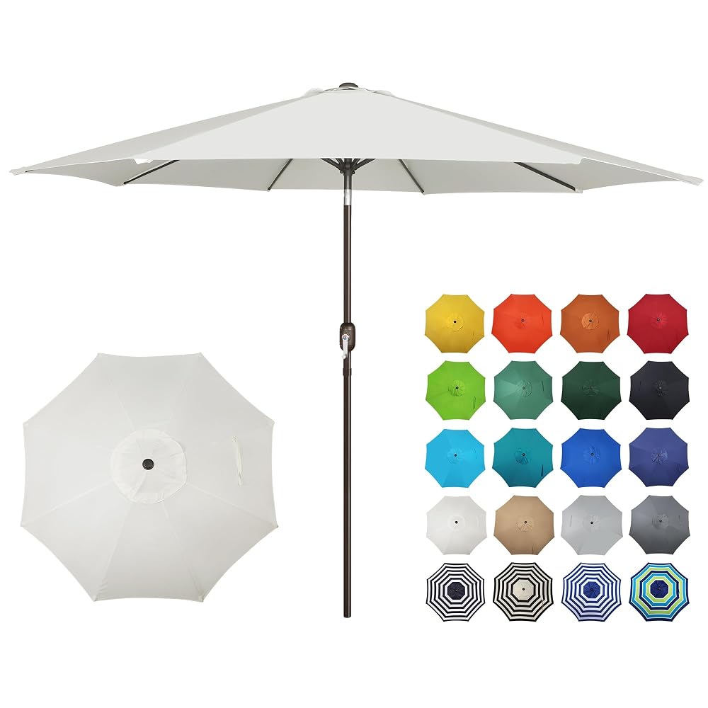 Blissun 10FT Patio Umbrella, Outdoor Table Umbrella, Yard Umbrella, Market Umbrella with 8 Sturdy Ribs, Push Button Tilt and Crank, Cream White