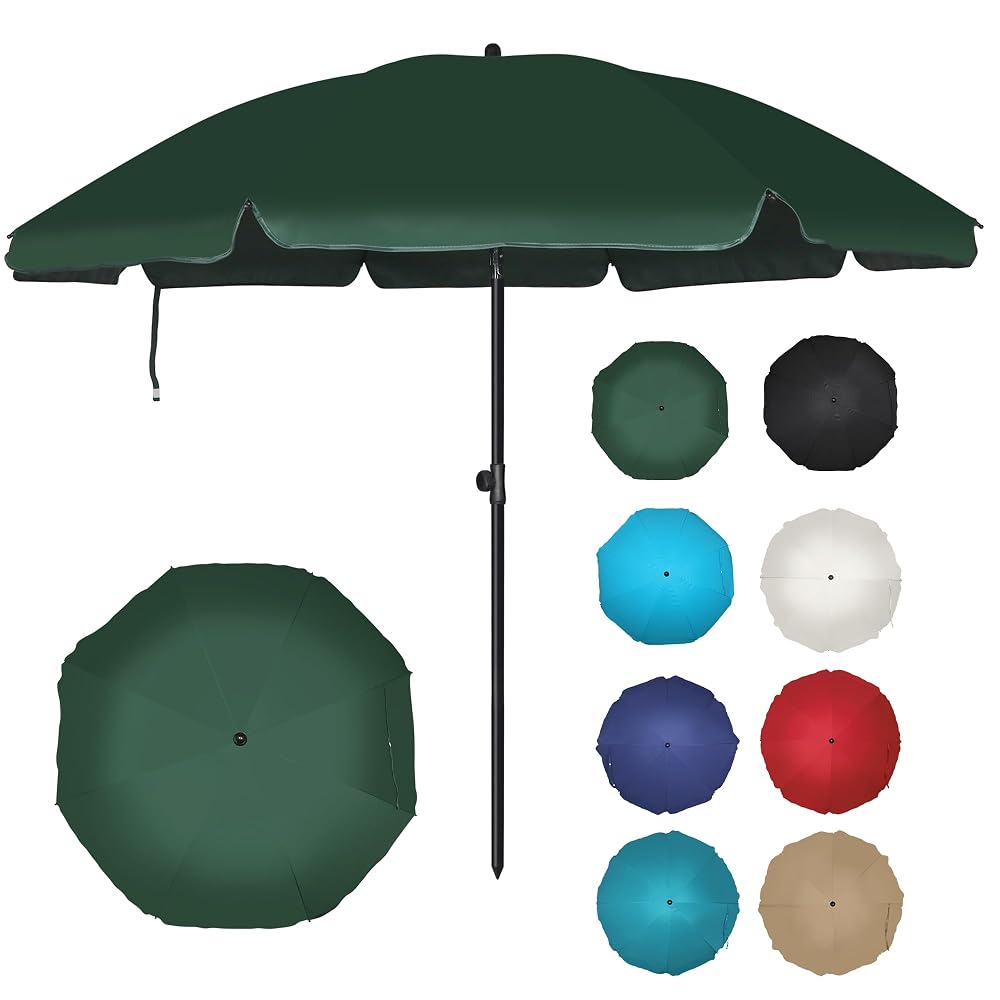 Blissun 6.5ft Patio Umbrella with Push Button Tilt & Height Adjustable, UV50+ Sun Protection with Sturdy Fiberglass Ribs & Iron Pole, Market Umbrella for Outdoor Table Garden Backyard Beach, Dark Green