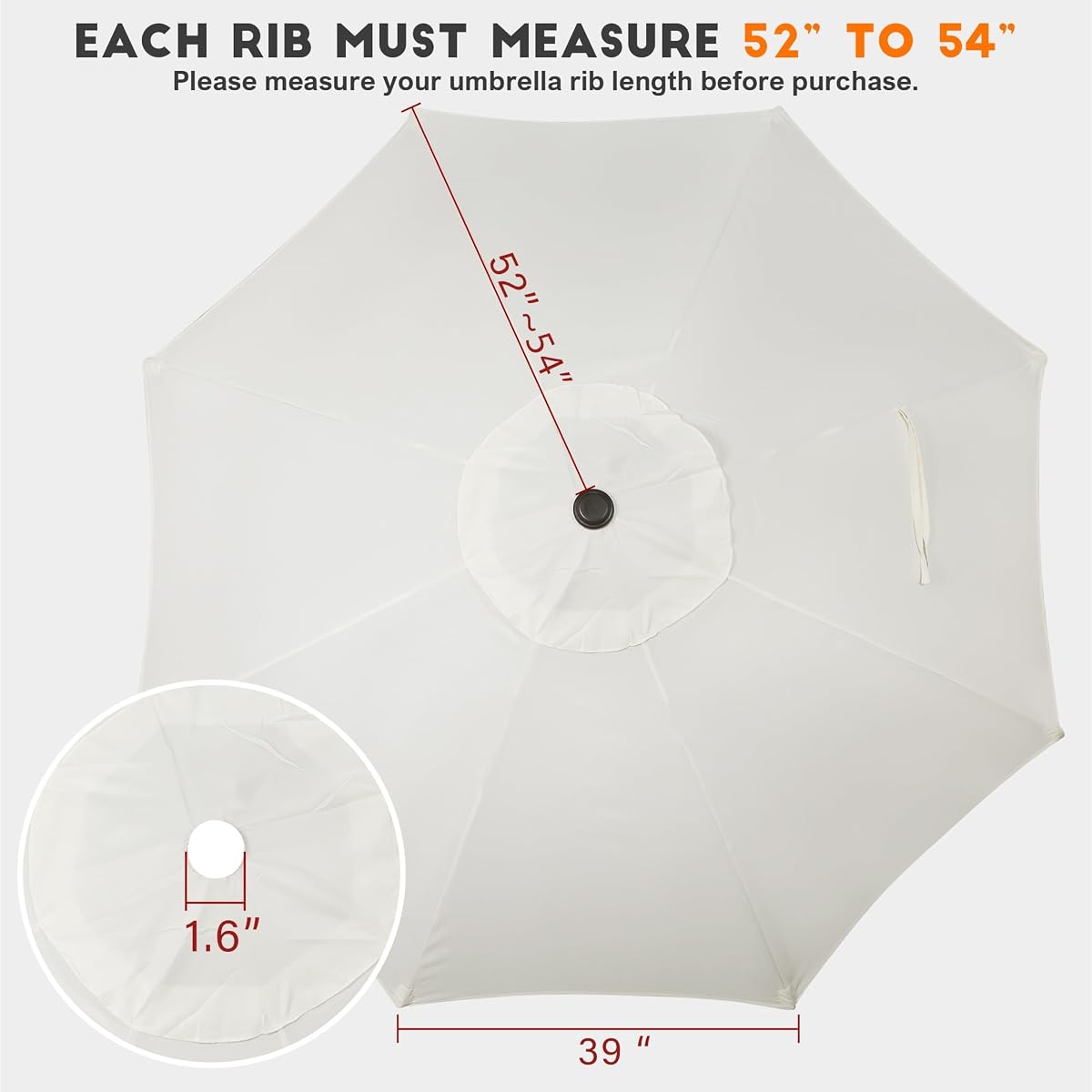 Blissun 9ft Patio Umbrella Replacement Canopy, Market Umbrella Top, Outdoor Table Umbrella Canopy for 8 Ribs, Canopy Only (Creamy White) - detail image 2