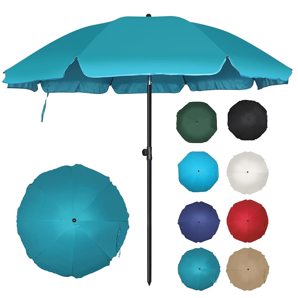 Blissun 6.5ft Patio Umbrella with Push Button Tilt & Height Adjustable, UV50+ Sun Protection with Sturdy Fiberglass Ribs & Iron Pole, Market Umbrella for Outdoor Table Garden Backyard Beach, Cerulean
