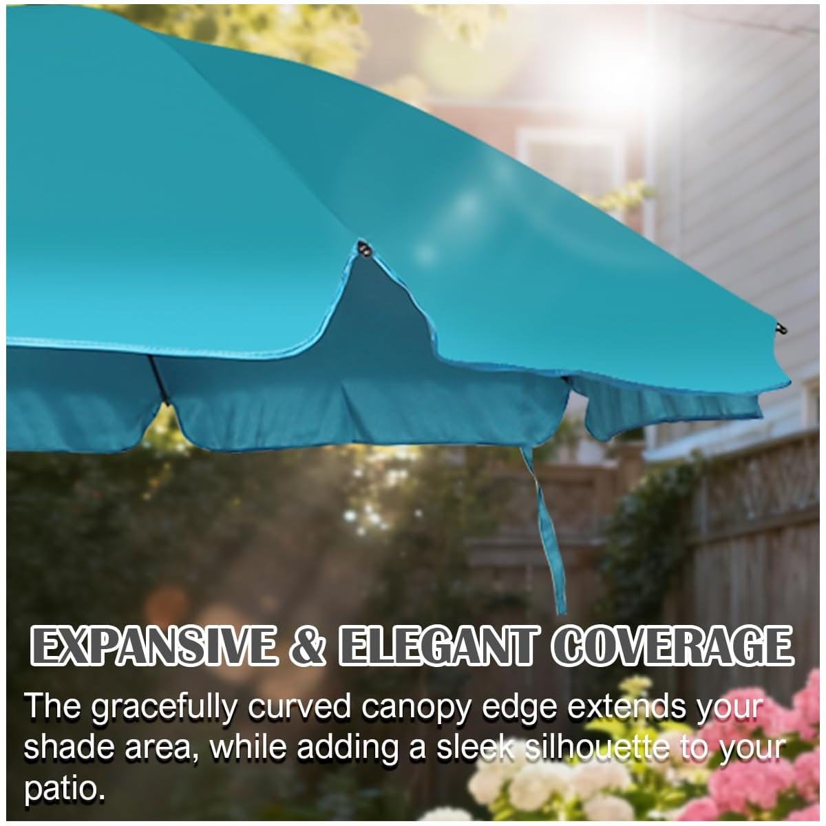 Blissun 6.5ft Patio Umbrella with Push Button Tilt & Height Adjustable, UV50+ Sun Protection with Sturdy Fiberglass Ribs & Iron Pole, Market Umbrella for Outdoor Table Garden Backyard Beach, Cerulean - detail image 4