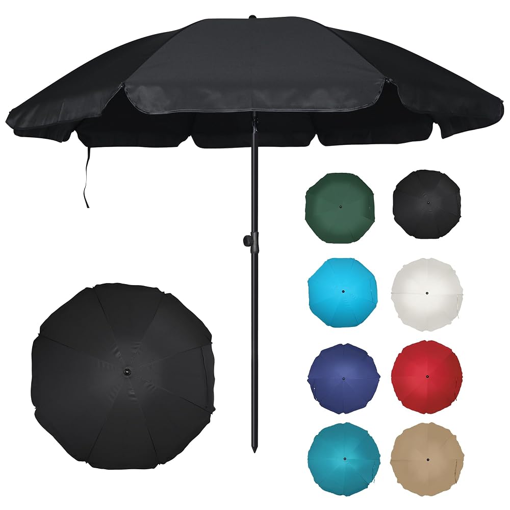 Blissun 6.5ft Patio Umbrella with Push Button Tilt & Height Adjustable, UV50+ Sun Protection with Sturdy Fiberglass Ribs & Iron Pole, Market Umbrella for Outdoor Table Garden Backyard Beach, Black