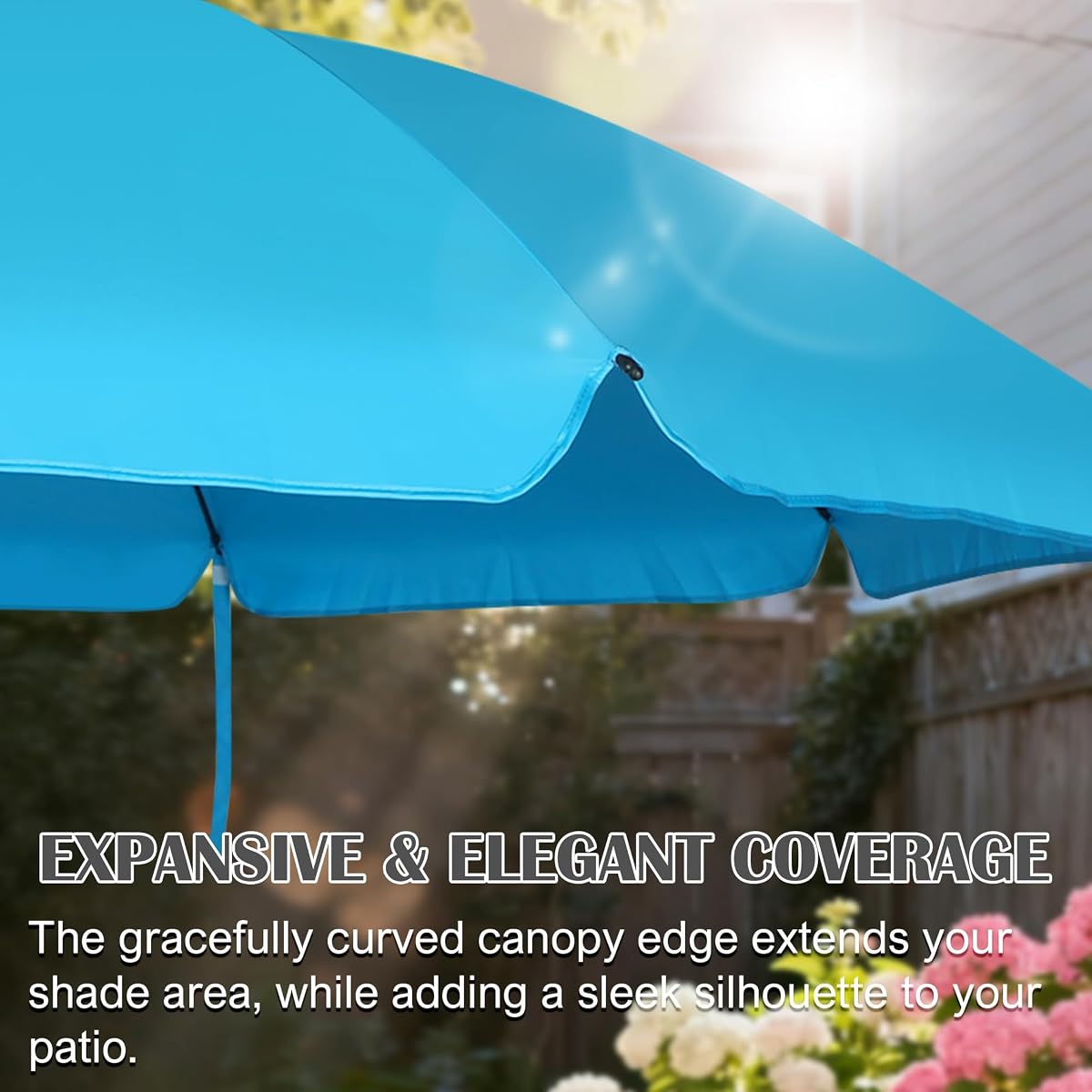 Blissun 6.5ft Patio Umbrella with Push Button Tilt & Height Adjustable, UV50+ Sun Protection with Sturdy Fiberglass Ribs & Iron Pole, Market Umbrella for Outdoor Table Garden Backyard Beach, Light Blue - detail image 1