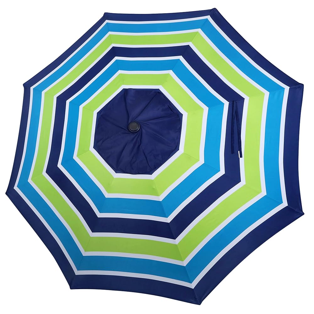 Blissun 9ft Patio Umbrella Replacement Canopy, Market Umbrella Top, Outdoor Table Umbrella Canopy for 8 Ribs, Canopy Only (Blue & Green Stripe)