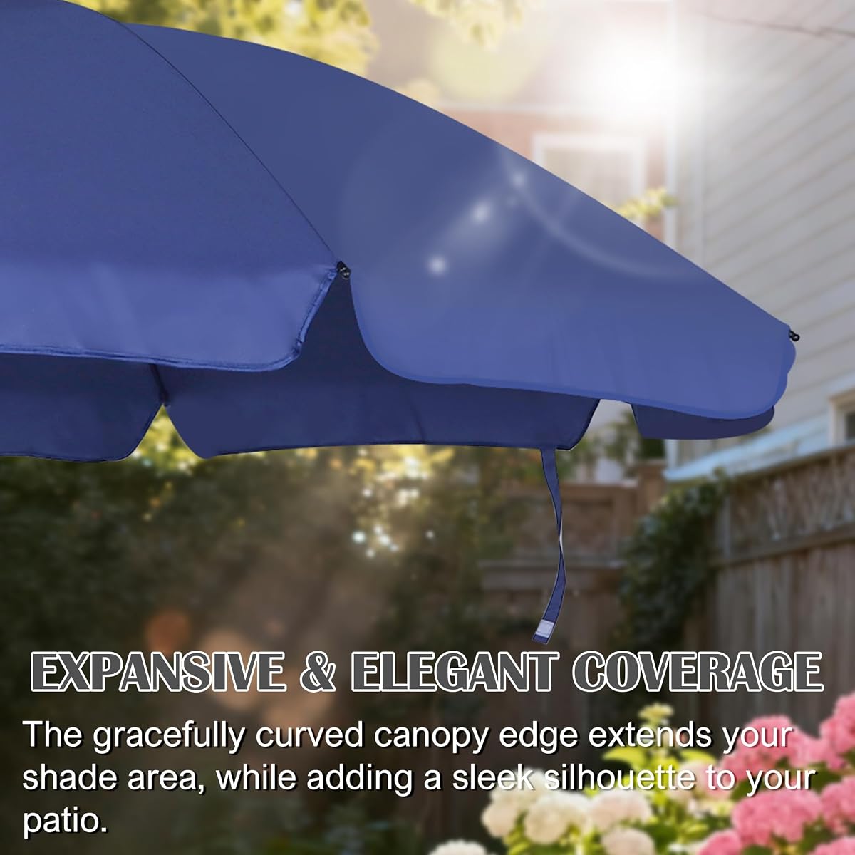 Blissun 6.5ft Patio Umbrella with Push Button Tilt & Height Adjustable, UV50+ Sun Protection with Sturdy Fiberglass Ribs & Iron Pole, Market Umbrella for Outdoor Table Garden Backyard Beach, Navy Blue - detail image 1