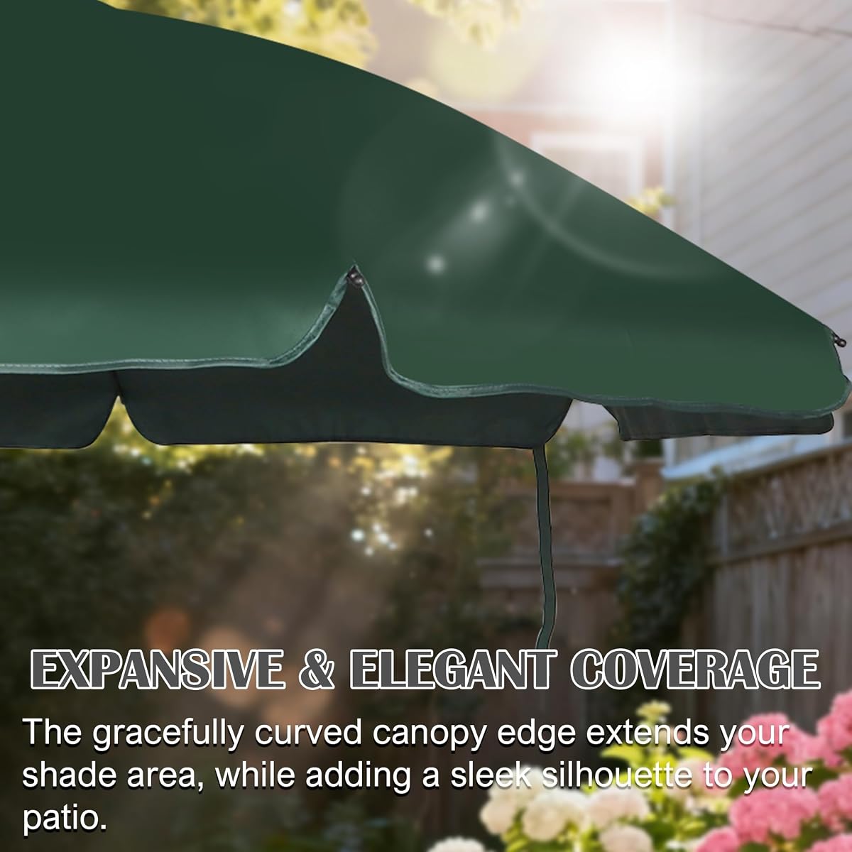 Blissun 6.5ft Patio Umbrella with Push Button Tilt & Height Adjustable, UV50+ Sun Protection with Sturdy Fiberglass Ribs & Iron Pole, Market Umbrella for Outdoor Table Garden Backyard Beach, Dark Green - detail image 1