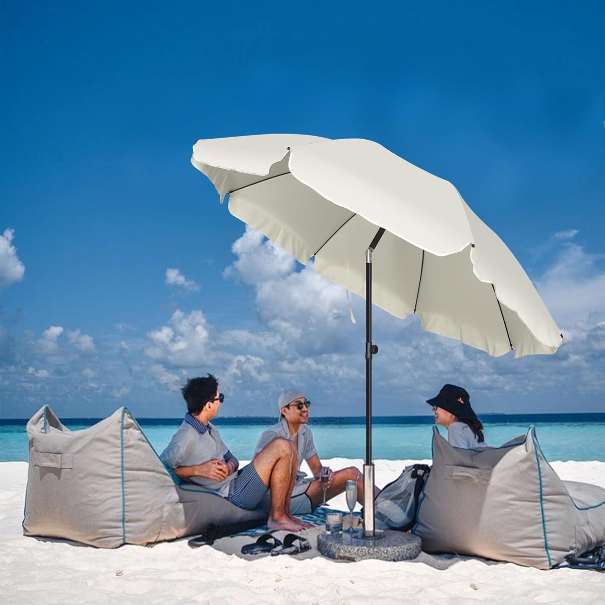 Blissun 6.5ft Patio Umbrella with Push Button Tilt & Height Adjustable, UV50+ Sun Protection with Sturdy Fiberglass Ribs & Iron Pole, Market Umbrella for Outdoor Table Garden Backyard Beach, Cream White - detail image 5