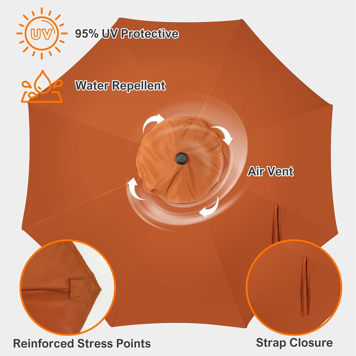 Blissun 9ft Patio Umbrella Replacement Canopy, Market Umbrella Top, Outdoor Table Umbrella Canopy for 8 Ribs, Canopy Only (Rust) - detail image 2