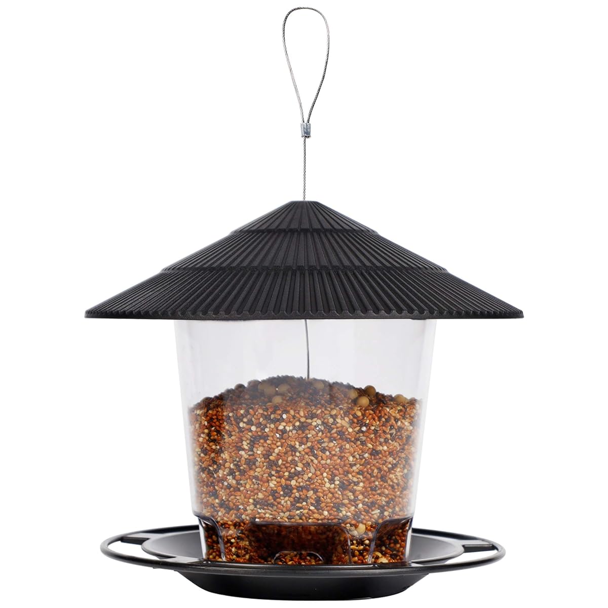 FORUP Panorama Bird Feeder, Hanging Wild Bird Feeder with Round Shaped Roof, Gazebo Bird Feeder for Outside Garden Yard Decoration, Black - imagem de detalhe 6