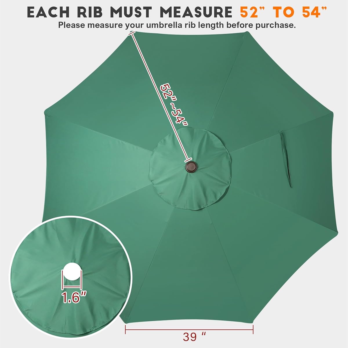 Blissun 9ft Patio Umbrella Replacement, Market Umbrella Top, Outdoor Table Umbrella Canopy for 8 Ribs (Seaglass) - detail image 1