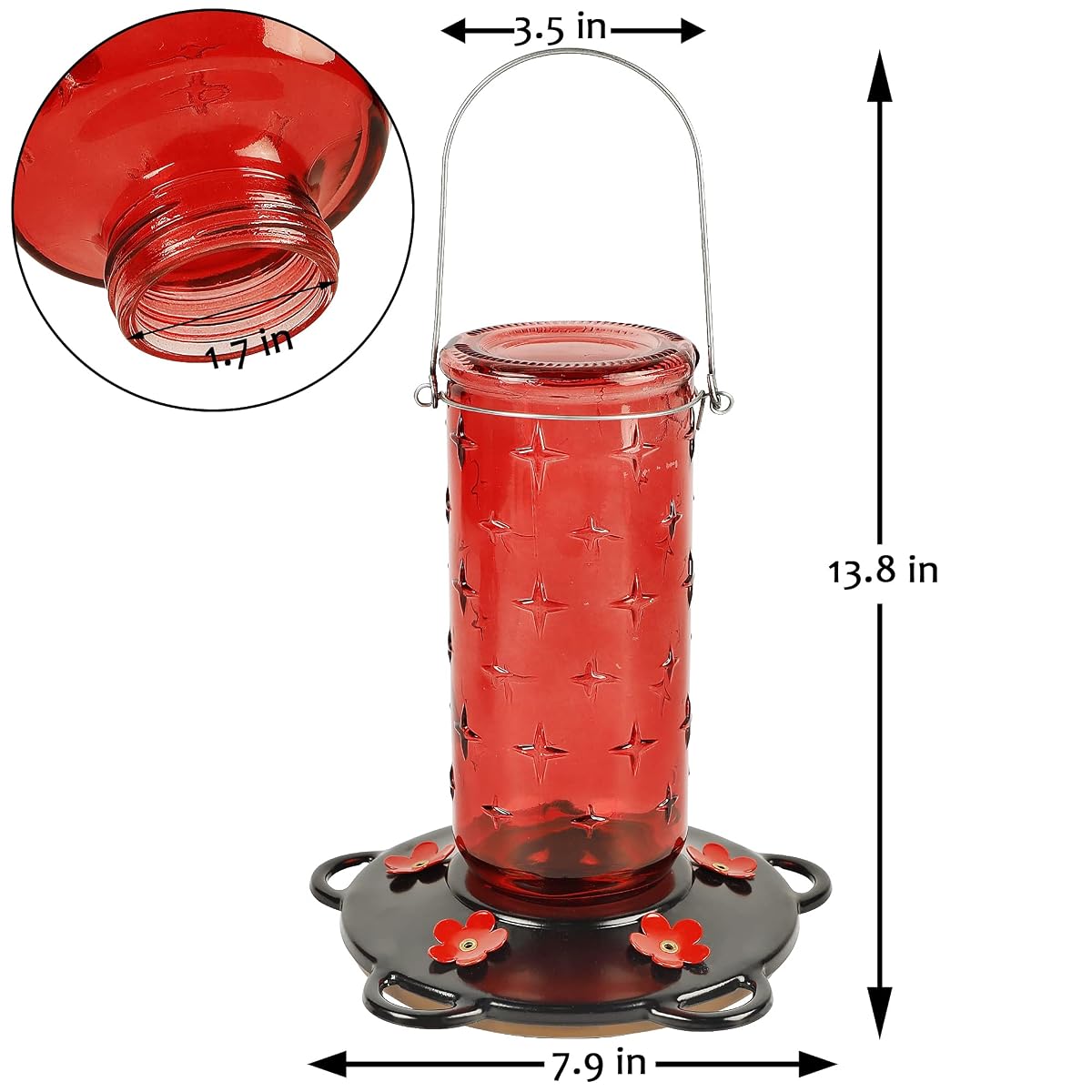 FORUP 32 Ounces Glass Hummingbird Feeders for Outdoors, Hanging Hummingbird Bird Feeder for Outdoor Garden Tree Yard Outside Decoration, Clear - imagen de detalle 1