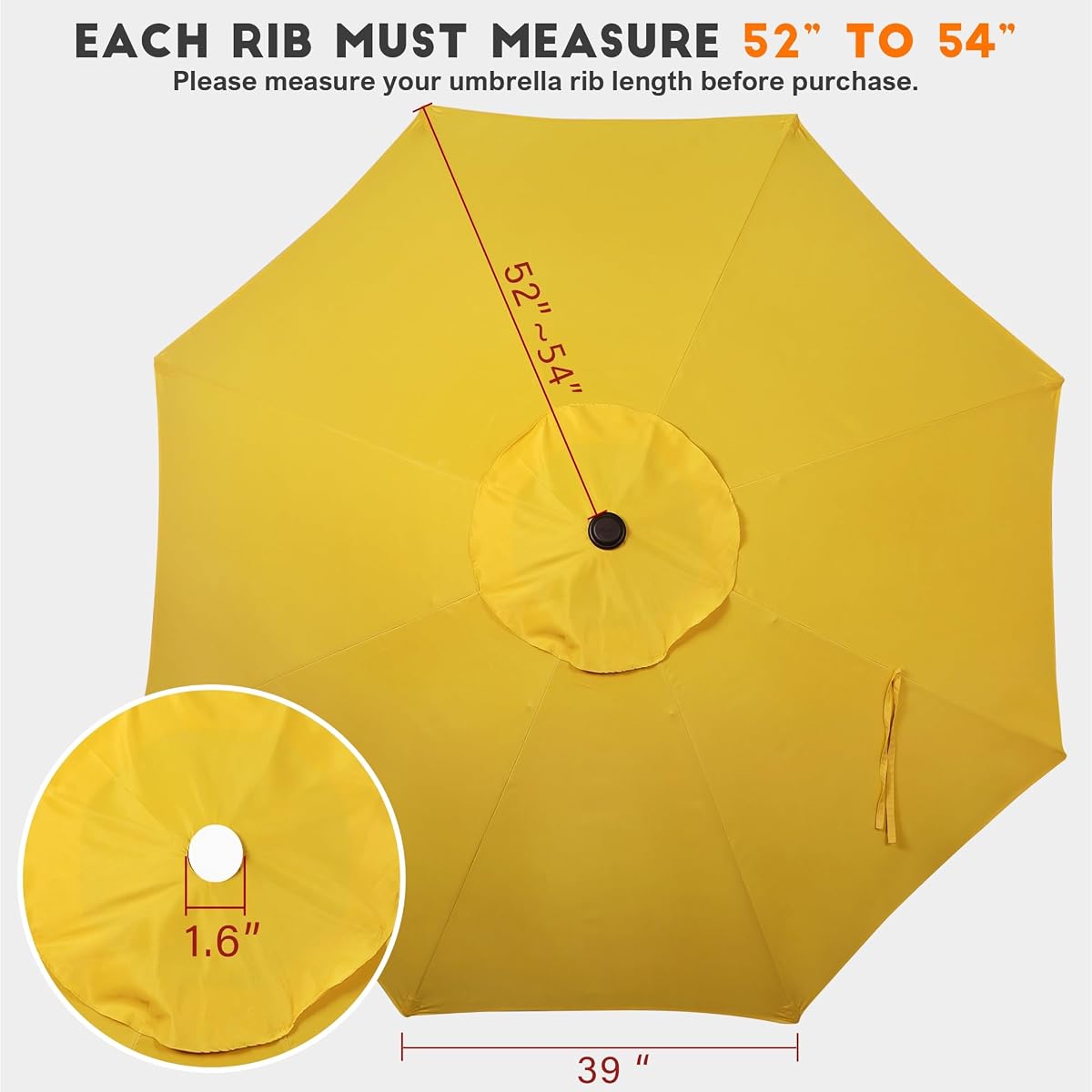 Blissun 9ft Patio Umbrella Replacement Canopy, Market Umbrella Top, Outdoor Table Umbrella Canopy for 8 Ribs, Canopy Only (Yellow) - detail image 1