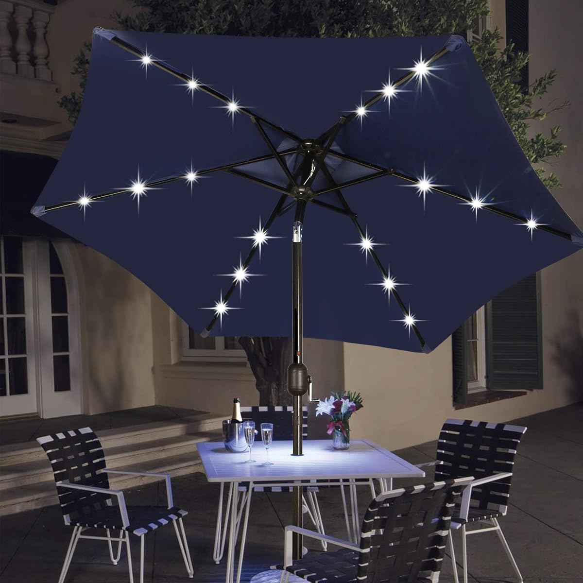 Blissun 7.5 ft Solar Umbrella, 18 LED Lighted Patio Umbrella, Table Market Umbrella, Navy Blue - detail image 6
