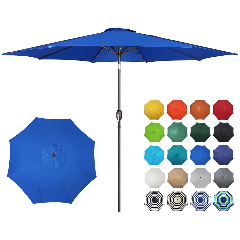 Blissun 10FT Patio Umbrella, Outdoor Table Umbrella, Yard Umbrella, Market Umbrella with 8 Sturdy Ribs, Push Button Tilt and Crank, Royal Blue