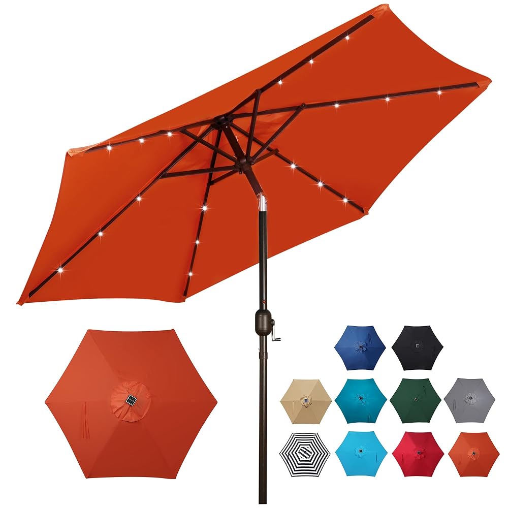 Blissun 7.5 ft Solar Umbrella 18 LED Lighted Patio Umbrella Table Market Umbrella, Orange