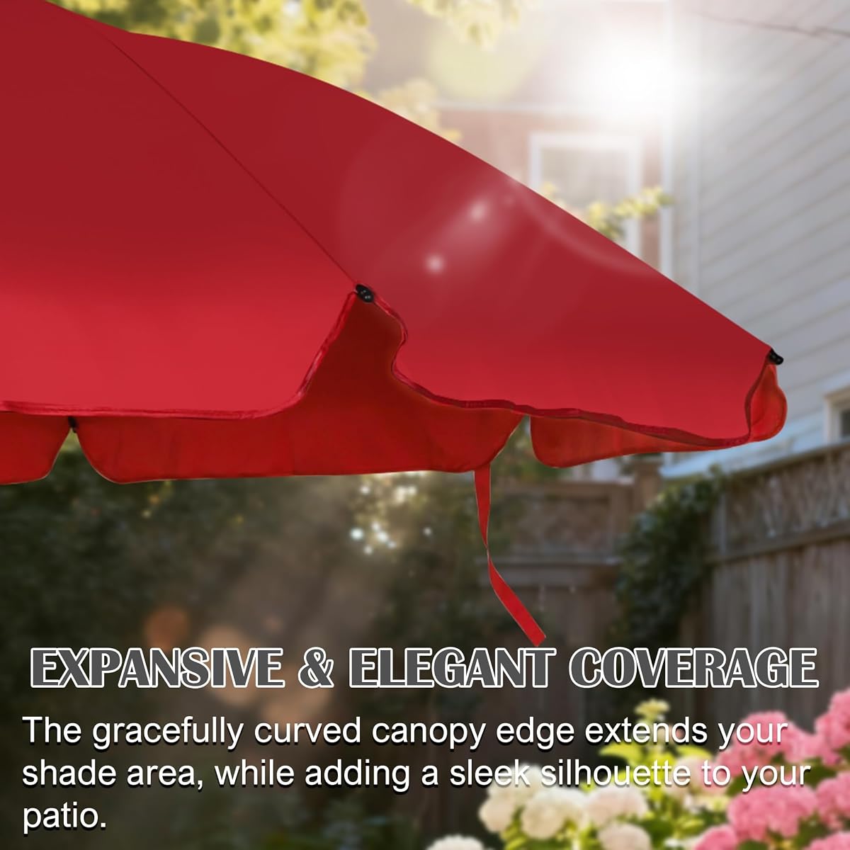 Blissun 6.5ft Patio Umbrella with Push Button Tilt & Height Adjustable, UV50+ Sun Protection with Sturdy Fiberglass Ribs & Iron Pole, Market Umbrella for Outdoor Table Garden Backyard Beach, Red - detail image 1