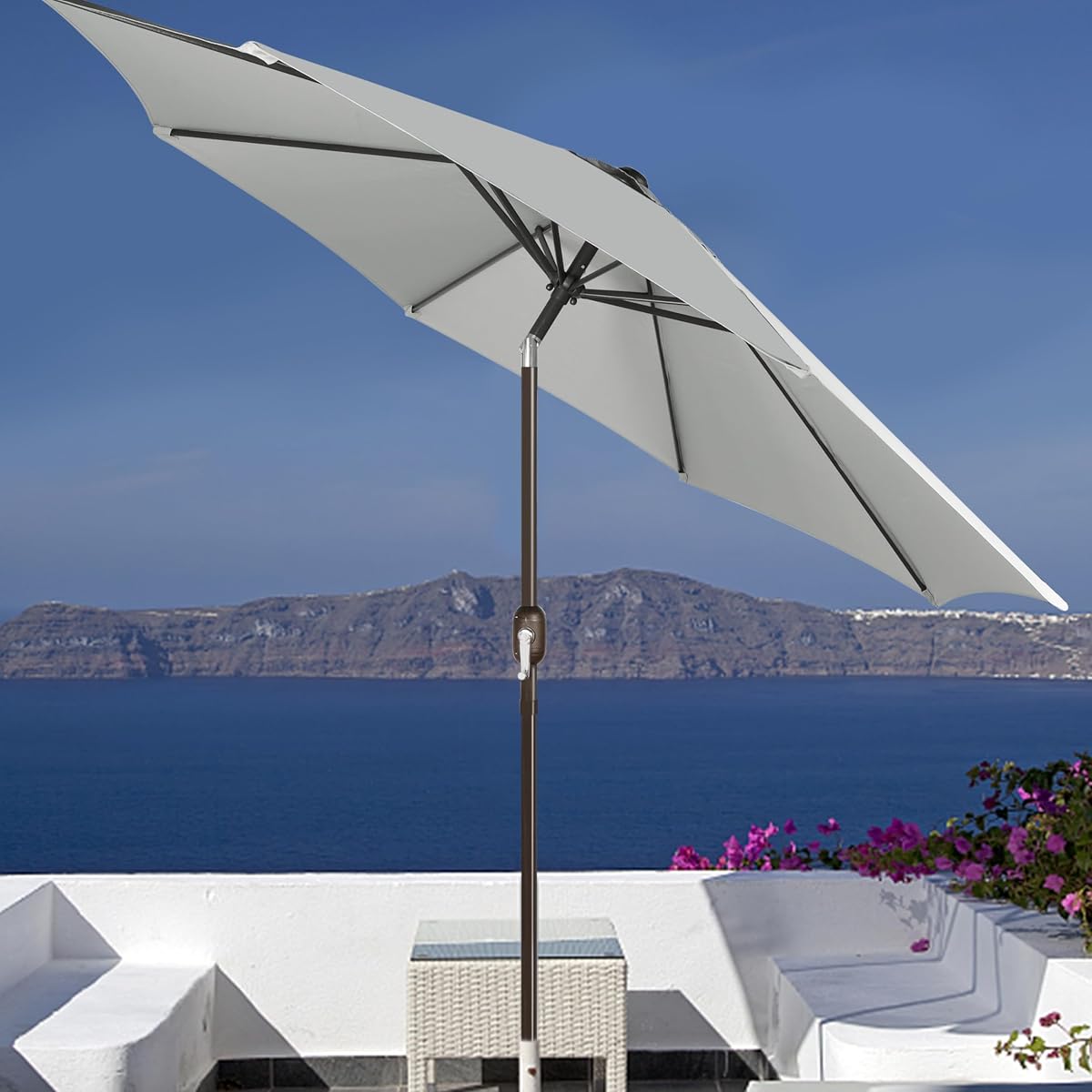 Blissun 9' Outdoor Patio Umbrella, Outdoor Table Umbrella, Yard Umbrella, Market Umbrella with 8 Sturdy Ribs, Push Button Tilt and Crank (Grey) - detail image 4