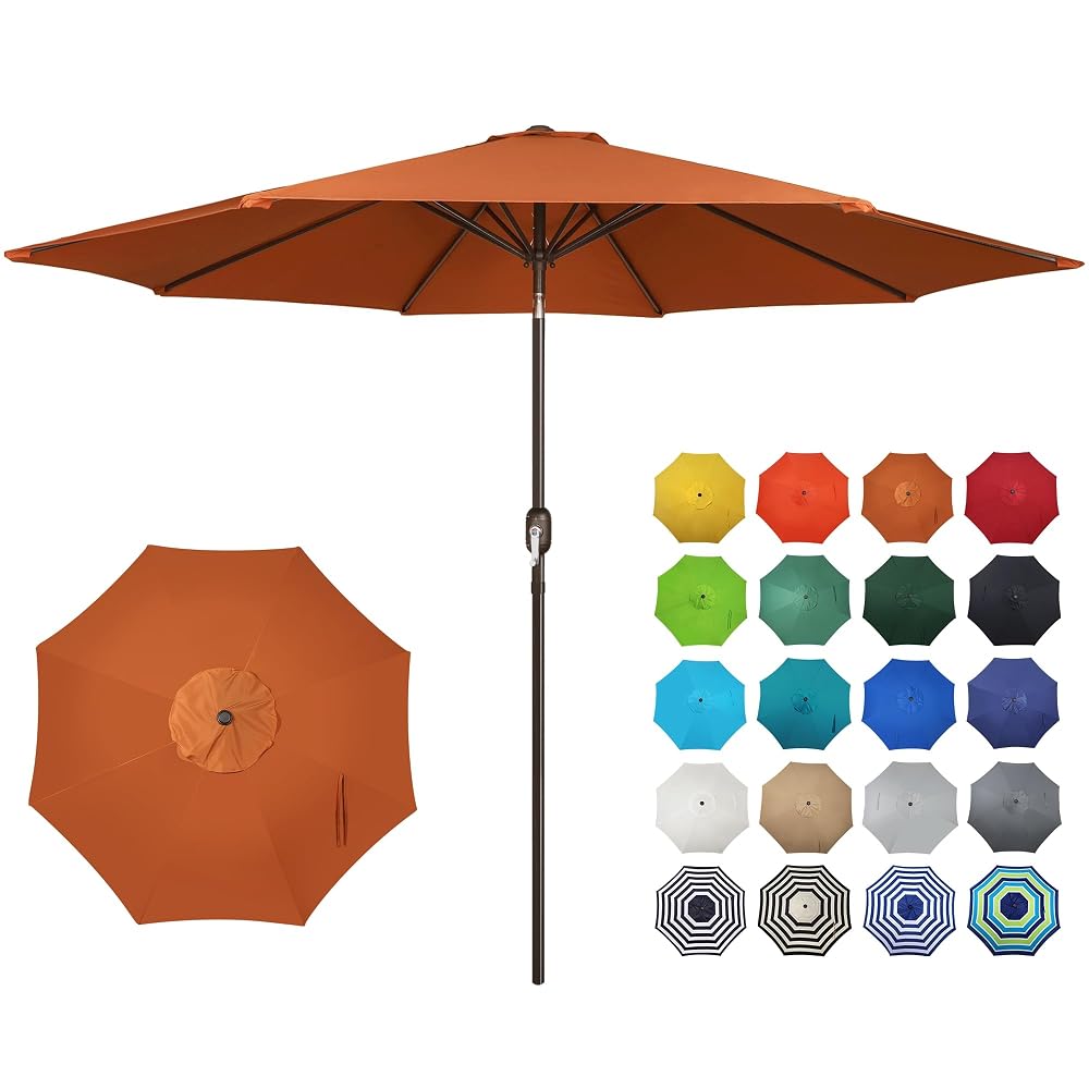 Blissun 10FT Patio Umbrella, Outdoor Table Umbrella, Yard Umbrella, Market Umbrella with 8 Sturdy Ribs, Push Button Tilt and Crank, Rust
