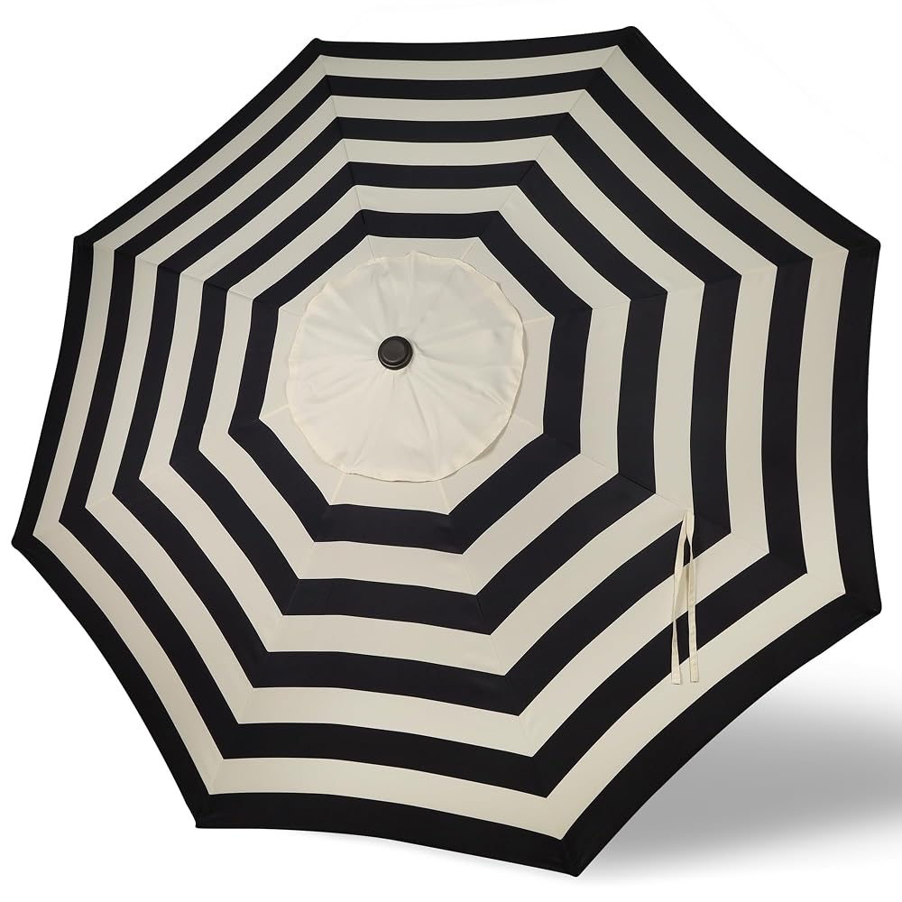 Blissun 9ft Patio Umbrella Replacement Canopy, Market Umbrella Top, Outdoor Table Umbrella Canopy for 8 Ribs, Canopy Only (Black&Beige)