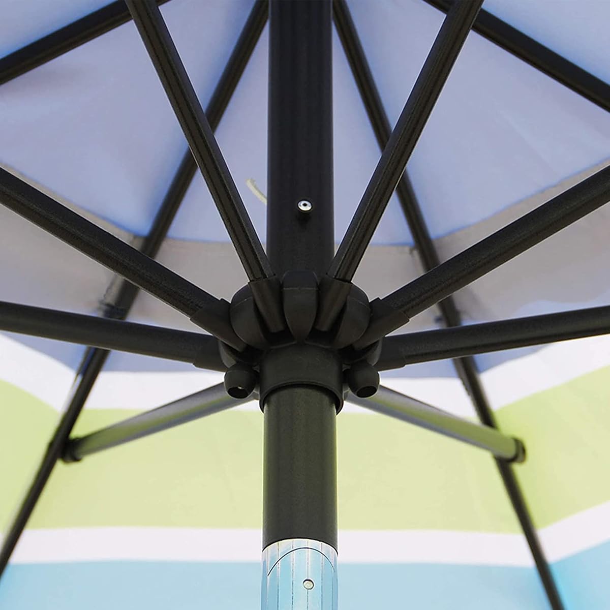 Blissun 9' Outdoor Patio Umbrella, Striped Patio Umbrella, Outdoor Table Umbrella, Market Umbrella with 8 Sturdy Ribs, Push Button Tilt and Crank (Blue and Green) - detail image 2